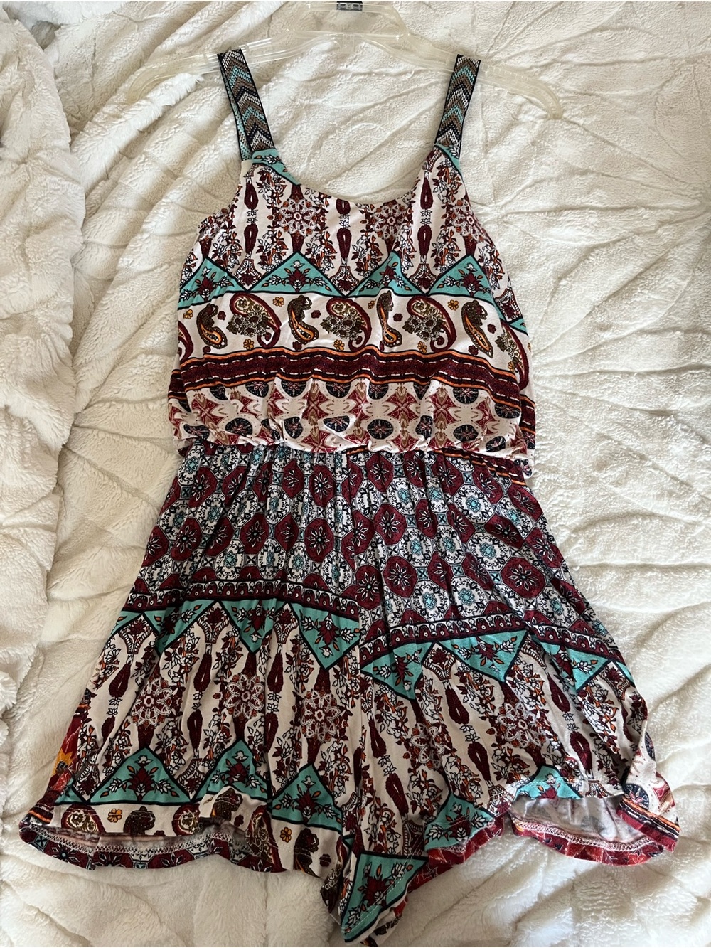 Xhilaration Multicolor Boho Tank with Teal & Burgundy Accents